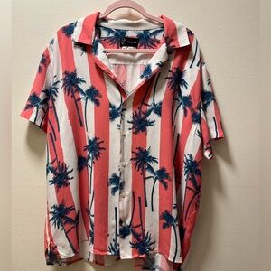 Original Use Brand Men’s Beachy Button Down Shirt, Size XL, Pink White Stripes